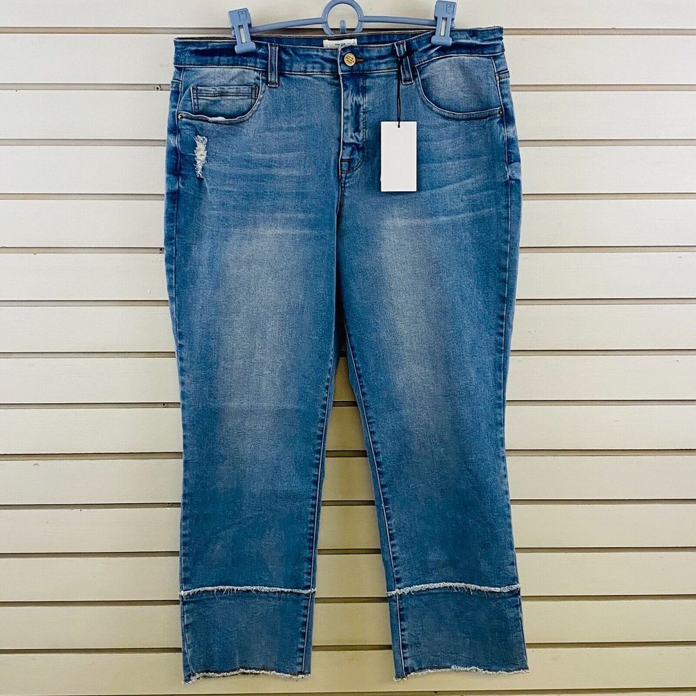 Womens 14 For the Republic Park Place Ankle Jeans Medium Wash Stretch Frayed Hem